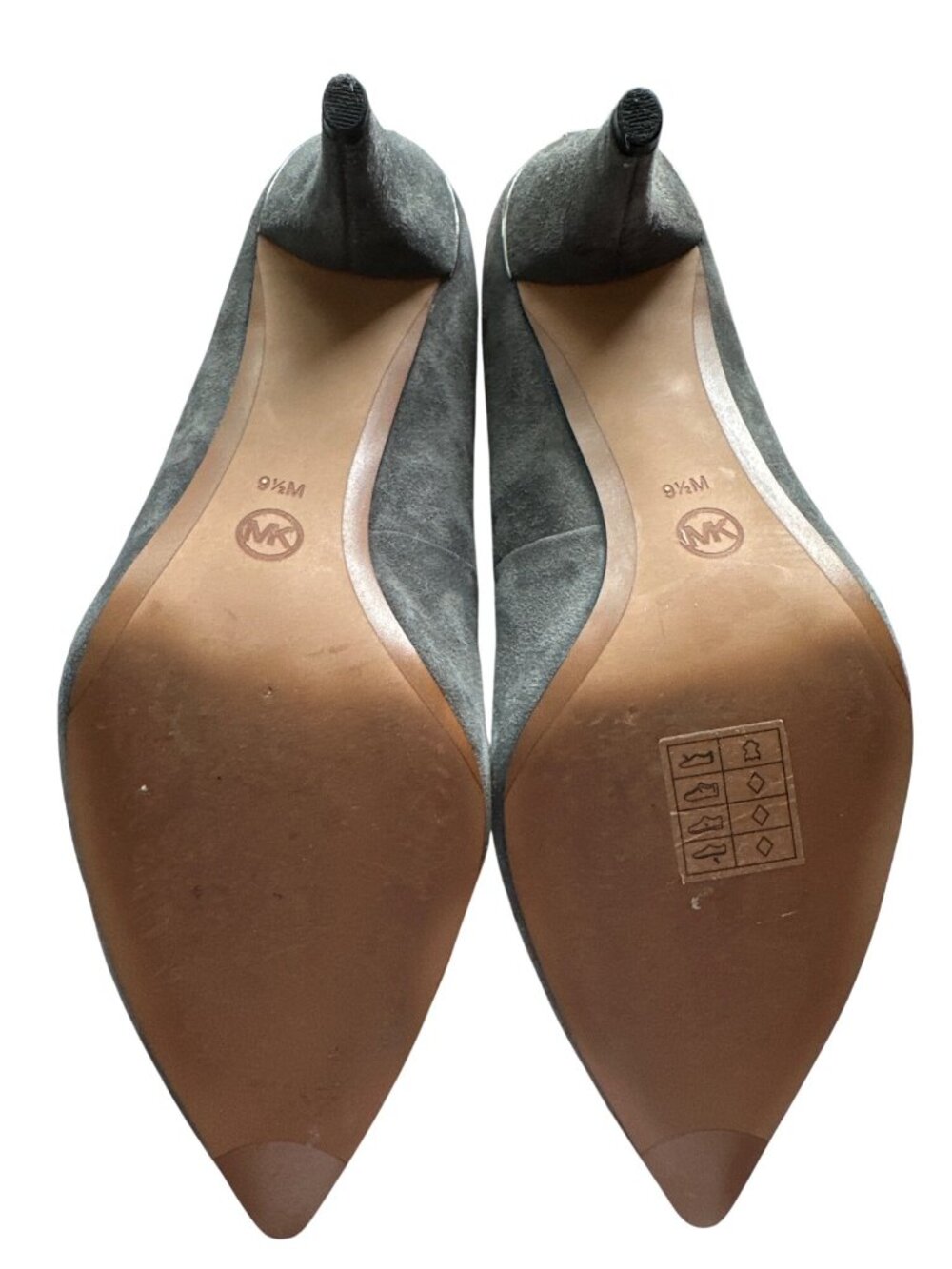 MICHAEL Michael Kors Gray Suede Heels Pointed-Toe Heels Silver Band Logo 9.5 - Picture 8 of 9